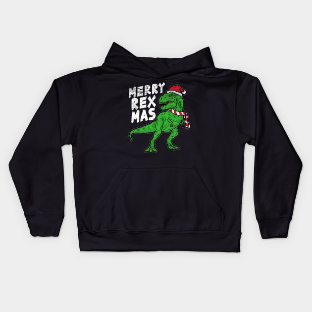 Christmas-Merry Rex Mas Kids Hoodie by AlphaDistributors